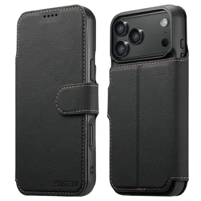 SUTENI iPhone 17 Pro Plånboksfodral Detachable Q-05 - Svart