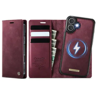 CASEME C49 iPhone 17 Mobilskal MagSafe RFID Blocker Läder Röd