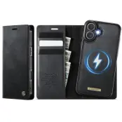 CASEME C49 iPhone 17 Mobilskal MagSafe RFID Blocker Läder Svart