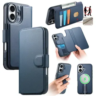 CASENEO iPhone 17 Plånboksfodral RFID Blocking Konstläder - Blå