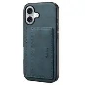 DENIOR iPhone 17 Fodral Kortfack Ställ i Läder - Blå
