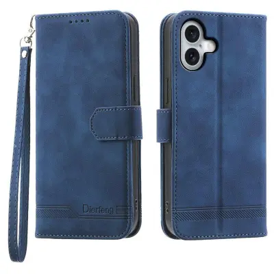 DIERFENG DF-03 iPhone 17 Plånboksfodral Konstläder - Blå