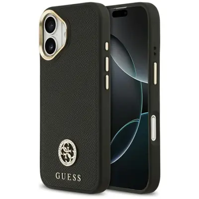 Guess iPhone 17 Mobilskal Magsafe Grained Strass Logo - Svart