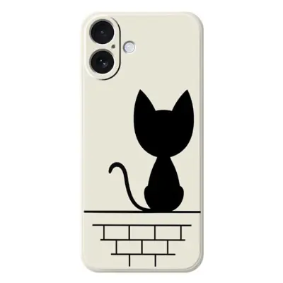 iPhone 17 Mobilskal Black Cat on the Wall - Beige