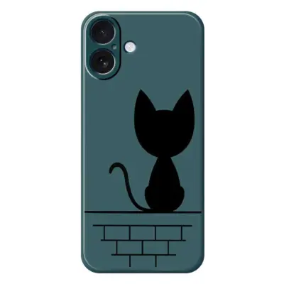 iPhone 17 Mobilskal Black Cat on the Wall - Grön
