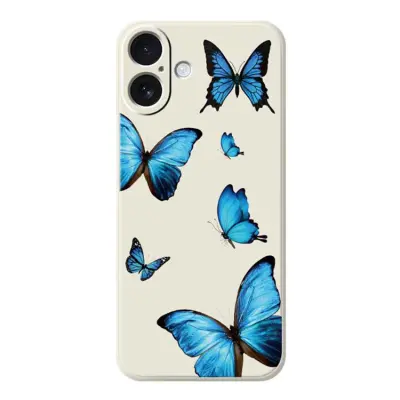 Mobilskal till iPhone 17 Blue Butterflies Pattern TPU - Beige