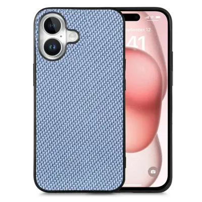 Mobilskal till iPhone 17 Carbon Fiber PU Läder - Blå