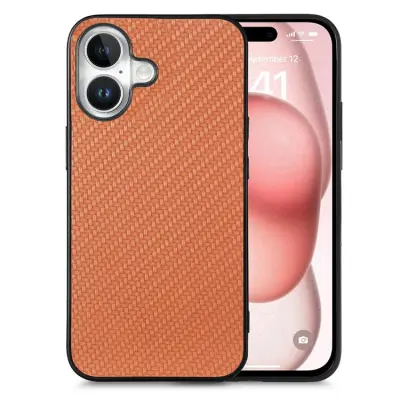 Mobilskal till iPhone 17 Carbon Fiber PU Läder - Brun