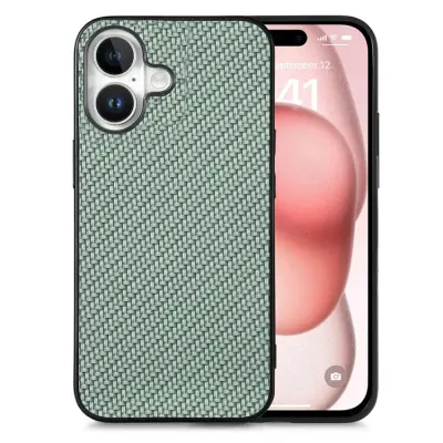 Mobilskal till iPhone 17 Carbon Fiber PU Läder - Grön