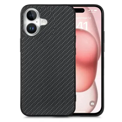 Mobilskal till iPhone 17 Carbon Fiber PU Läder - Svart