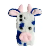 iPhone 17 Mobilskal Fluffy Cute Cow Plush TPU - Blå