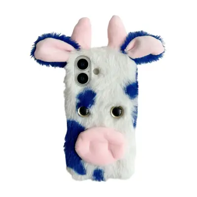 iPhone 17 Mobilskal Fluffy Cute Cow Plush TPU - Blå