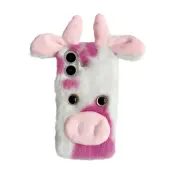 iPhone 17 Mobilskal Fluffy Cute Cow Plush TPU - Rosa