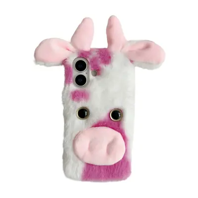 iPhone 17 Mobilskal Fluffy Cute Cow Plush TPU - Rosa