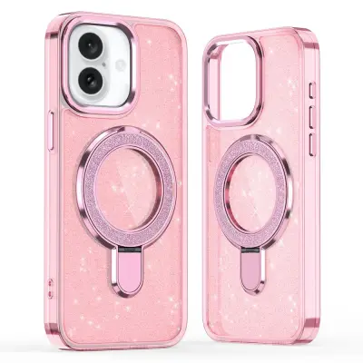 Mobilskal till iPhone 17 Glitter Design TPU + PC Kickstand - Rosa