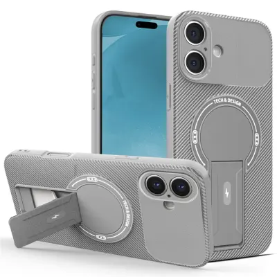 Mobilskal till iPhone 17 MagSafe Kickstand Carbon Fiber - Grå