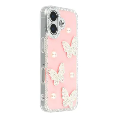 Mobilskal till iPhone 17 Rhinestone Edge Pearl Butterfly