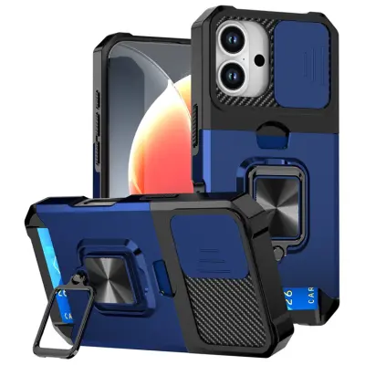 Mobilskal till iPhone 17 Slide Lens Lid med Kortfack - Blå