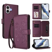 iPhone 17 Plånboksfodral Butterfly Floral Imprint - Lila