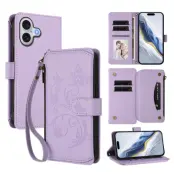 iPhone 17 Plånboksfodral Butterfly Floral Imprint - Ljuslila