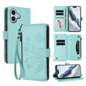 iPhone 17 Plånboksfodral Butterfly Floral Imprint - Mintgrön