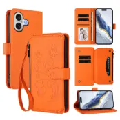 iPhone 17 Plånboksfodral Butterfly Floral Imprint - Orange
