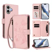 iPhone 17 Plånboksfodral Butterfly Floral Imprint - Rosa
