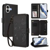 iPhone 17 Plånboksfodral Butterfly Floral Imprint - Svart