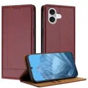 iPhone 17 Plånboksfodral Kickstand Grid Pattern - Wine Röd