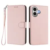iPhone 17 Plånboksfodral Läder med Handledsrem - Rosa
