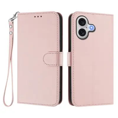 iPhone 17 Plånboksfodral Läder med Handledsrem - Rosa