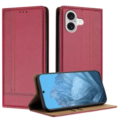 iPhone 17 Plånboksfodral L Shaped Grid Pattern - Röd