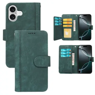 iPhone 17 Plånboksfodral Line Pattern Läder - Grön