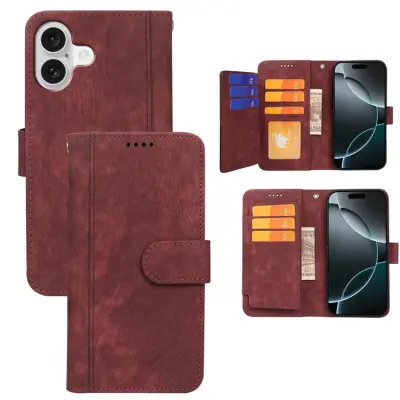 iPhone 17 Plånboksfodral Line Pattern Läder - Röd