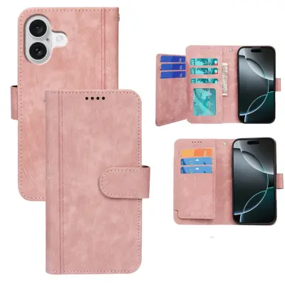 iPhone 17 Plånboksfodral Line Pattern Läder - Roséguld