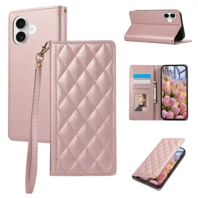 iPhone 17 Plånboksfodral RFID Rhombus Läder - Roséguld