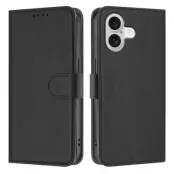 iPhone 17 Konstläder Plånboksfodral Solid Color - Svart
