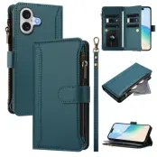 iPhone 17 Plånboksfodral Zipper Med Rem - Mörkgrön