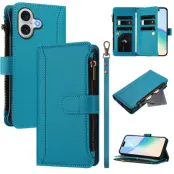 iPhone 17 Plånboksfodral Zipper Med Rem - Sjöblå