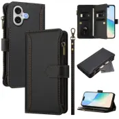 iPhone 17 Plånboksfodral Zipper Med Rem - Svart