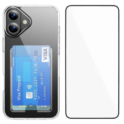 WANLONFENG iPhone 17 Mobilskal Korthållare med Härdat Glas Skärmskydd