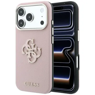 Guess Mobilskal För iPhone 18 Pro Max/17 Pro Max Grained&Big Resin Logo - Rosa