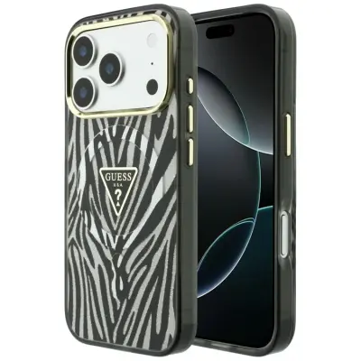 Guess Mobilskal För iPhone 18 Pro/17 Pro Magsafe IML Zebra Glitter