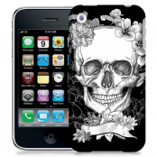Skal till Apple iPhone 3GS - Blommig dödskalle - Svartvit