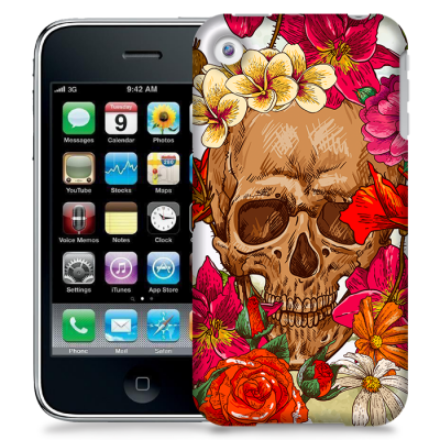 Skal till Apple iPhone 3GS - Dödskalle - Blommor