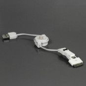 3-in-1 USB Retractable ladd/Sync kabel (Vit)