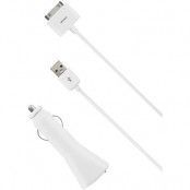 DELTACO billaddare med USB kabel för iPhone 3GS, 4, 4S och iPad (Vit)