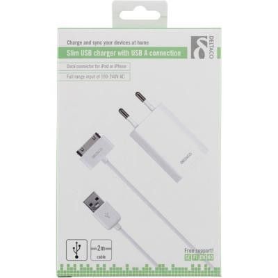 DELTACO Väggladdare 1A med 2m USB kabel - vit