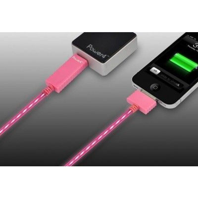 Power4 LED Kabel till iPhone 4/4s (Vit/Rosa)