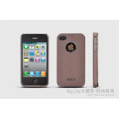 Rock Big City läder Baksideskal till Apple iPhone 4 /4S + Skärmskydd (Khaki/Brun